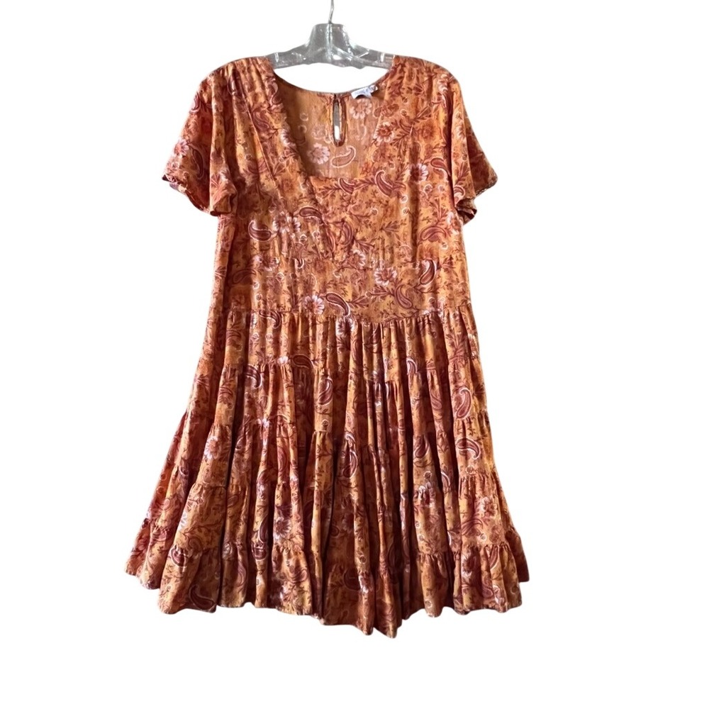 Patrons of Peace Mustard Paisley Floral Tiered Babydoll Mini Dress J1102F03